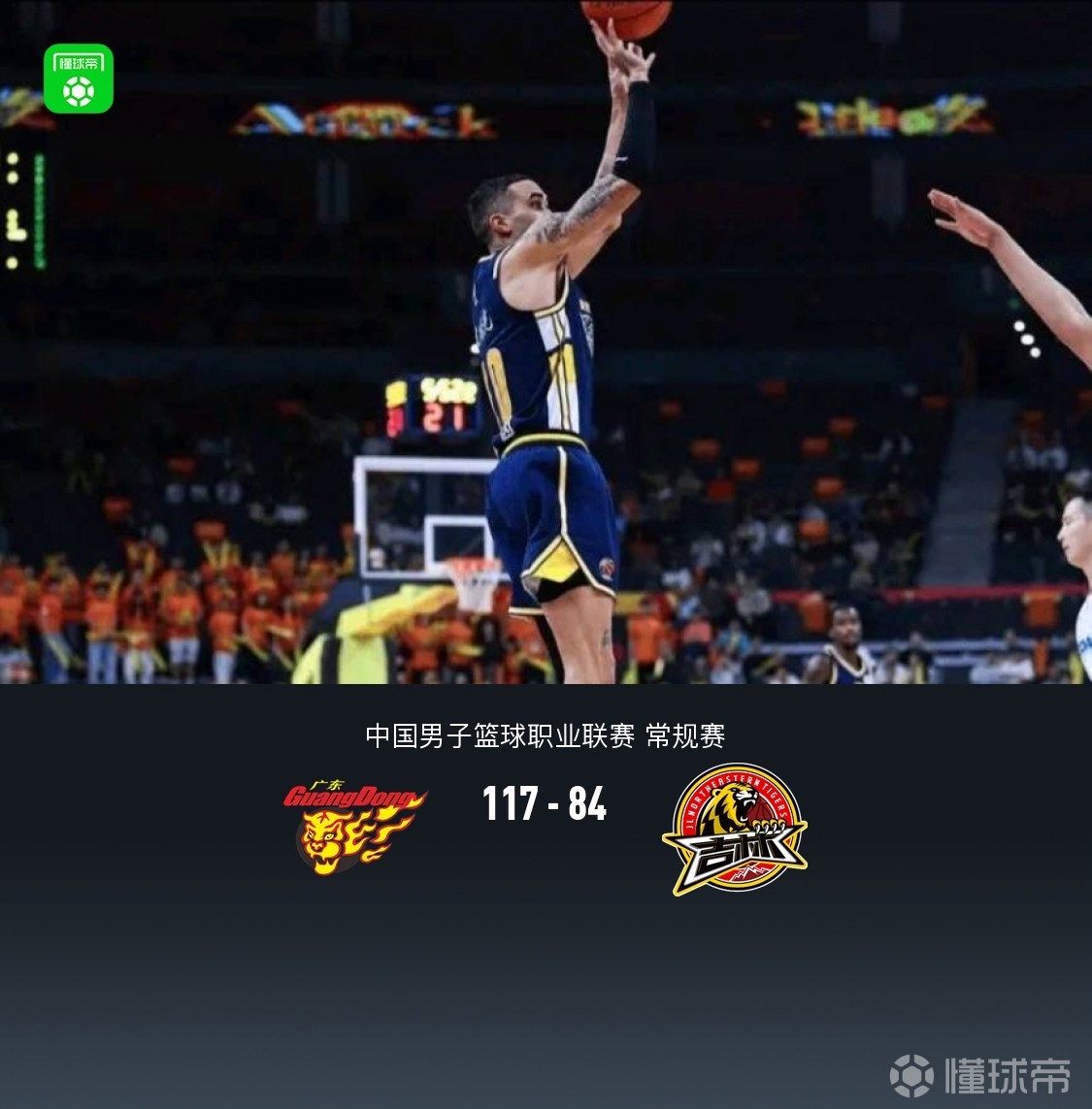 广东117-84大胜吉林，奎因29+7+7，杜润旺20分，摩尔31分